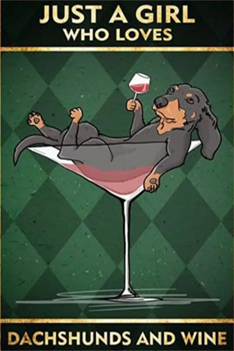 

New Metal Tin Sign Just A Girl Who Loves Dog and Wine Vertical Poster Vintage Metal Tin Sign for Men Women,Wall Decor for Bars,
