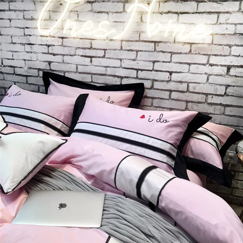 Waliicorners Luxury Egypt Cotton Bedding Set Black Lace Duvet Cover Bed Sheet Pillowcases Queen King size limited quantity 42 1571983602_2298336310_3