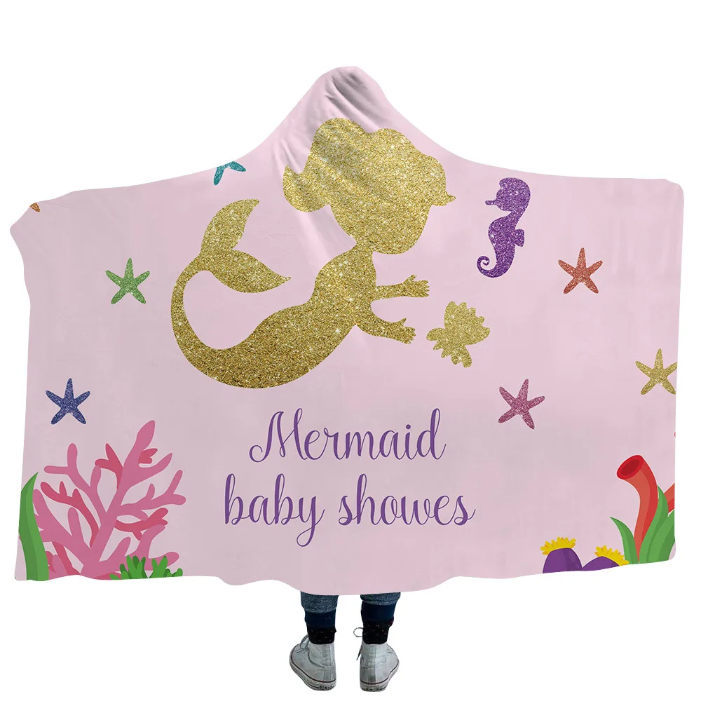 Русалочка животное бохо мандала с капюшоном одеяло Цветочный Шерпа флис Лотос