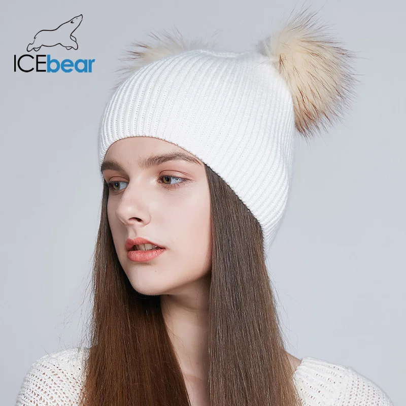 ICEbear мягкие женские зимние шапки, двойная настоящая шапка с меховым помпоном, теплая Милая шапка для девочек, Новое поступление, E-MX18118Q - Цвет: 10E