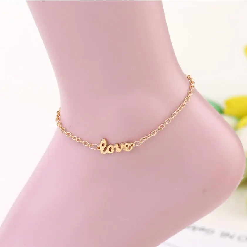 

Women's Elegant Letter LOVE Anklet Bracelet Girl initial anklet Leg Chain foot gift Bracelets Women Accessories S1910