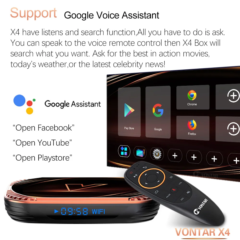 Caixa de tv Wifi Duplo 4k 60fps Av1 Google Player Youtube Media Vontar x4 Android 11 Amlogic S905x4 4gb 128gb 32 64gb 1000m - Image 4