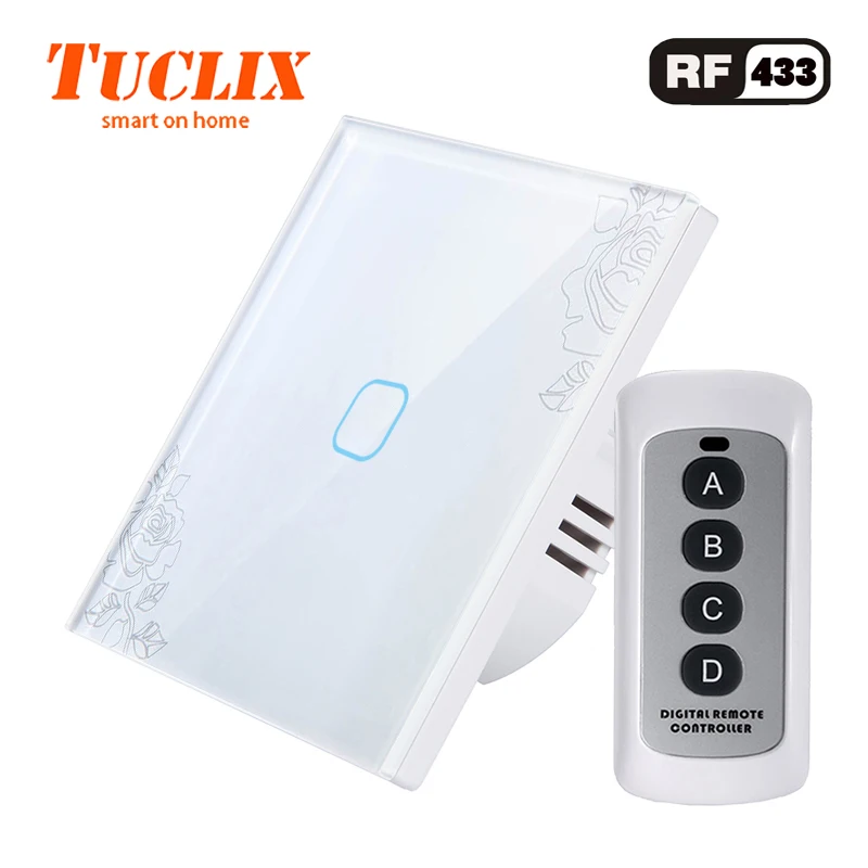 EU-RF-01 Lace-D04 TUCLIX ЕС/Великобритания Стандартный сенсорный выключатель 1 местный 1 позиционный настенный светильник сенсорный переключатель с украшением в виде кристаллов Стекло переключатель Панель светодиодный настенный светильник переключатель с кружевом - Цвет: EU-RF-01 Lace-D04