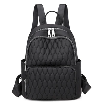 

Nylon Casual Women Shoulder Backpack Solid Lattice Pattern Travel Knapsack