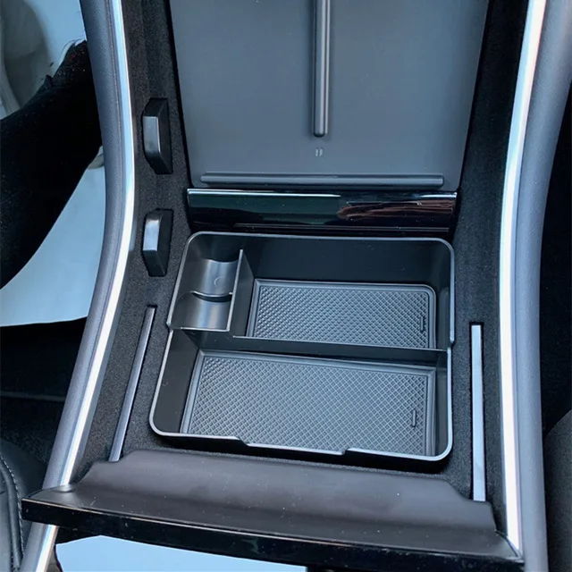 Для Tesla модель 3 аксессуары для салона автомобиля скрытый прозрачный черный ящик для хранения подлокотник Крышка Коробка для хранения - Название цвета: Storage box