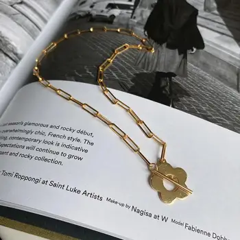 

18k gold Authentic 925 Sterling silver Flower ROLO Chain Choker necklace toggle FINE jewelry TLX837