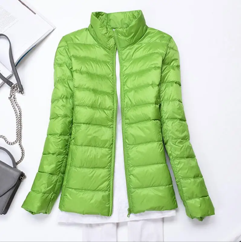 fruit green Зимние теплые парки размера плюс 5XL 6XL 7XL, Женская Осенняя верхняя одежда, белое хлопковое пальто с длинным рукавом, тонкая женская легкая ультра парка - Цвет: fruit green