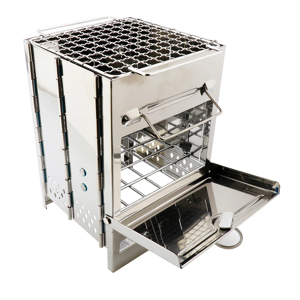 Cooking Picnic Stainless Steel Practical Lightweight Outdoor Mini Wood Burning Barbecue Stove Folding Portable Backpacking