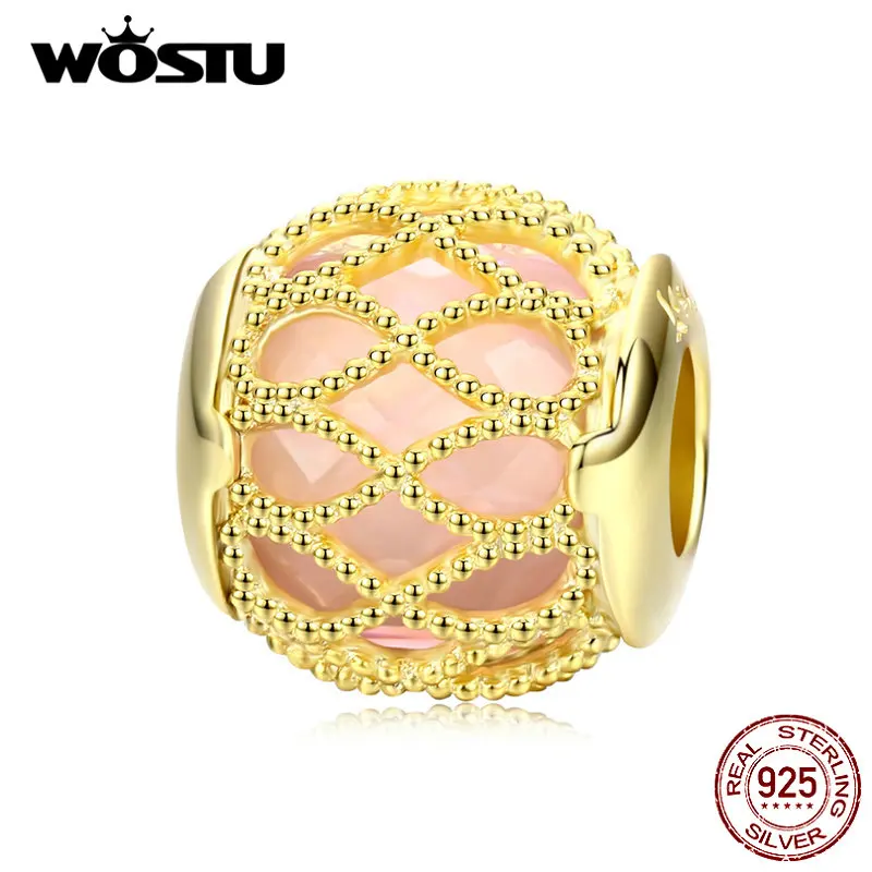 WOSTU, настоящее 925 пробы, серебряный, лэмпворк, круглые бусины, ажурные амулеты, золотой кулон, подходит для оригинального браслета, изготовления ювелирных изделий CQC1315