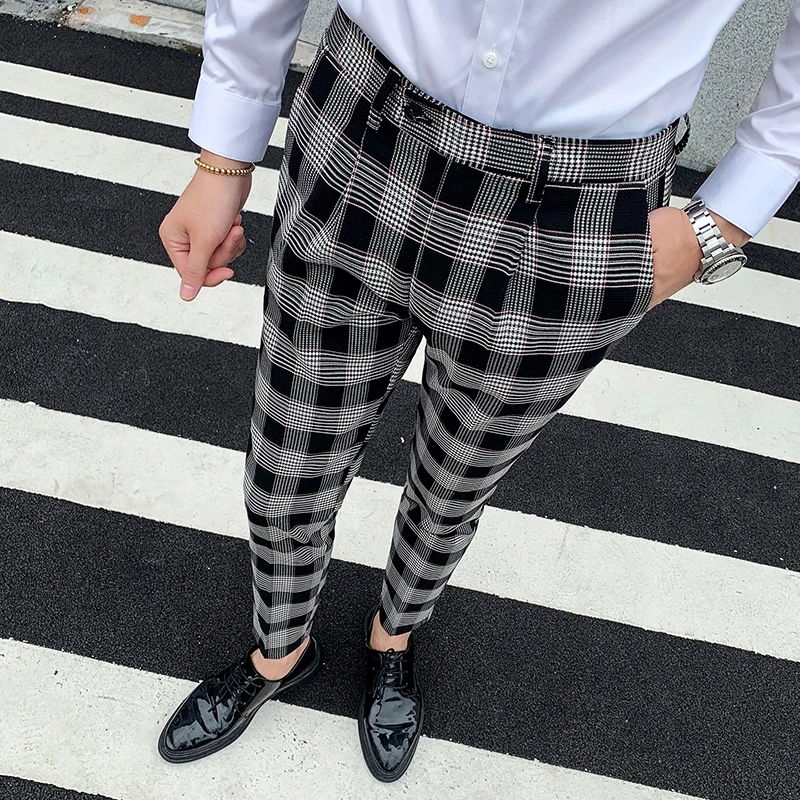 plaid mens checked trousers