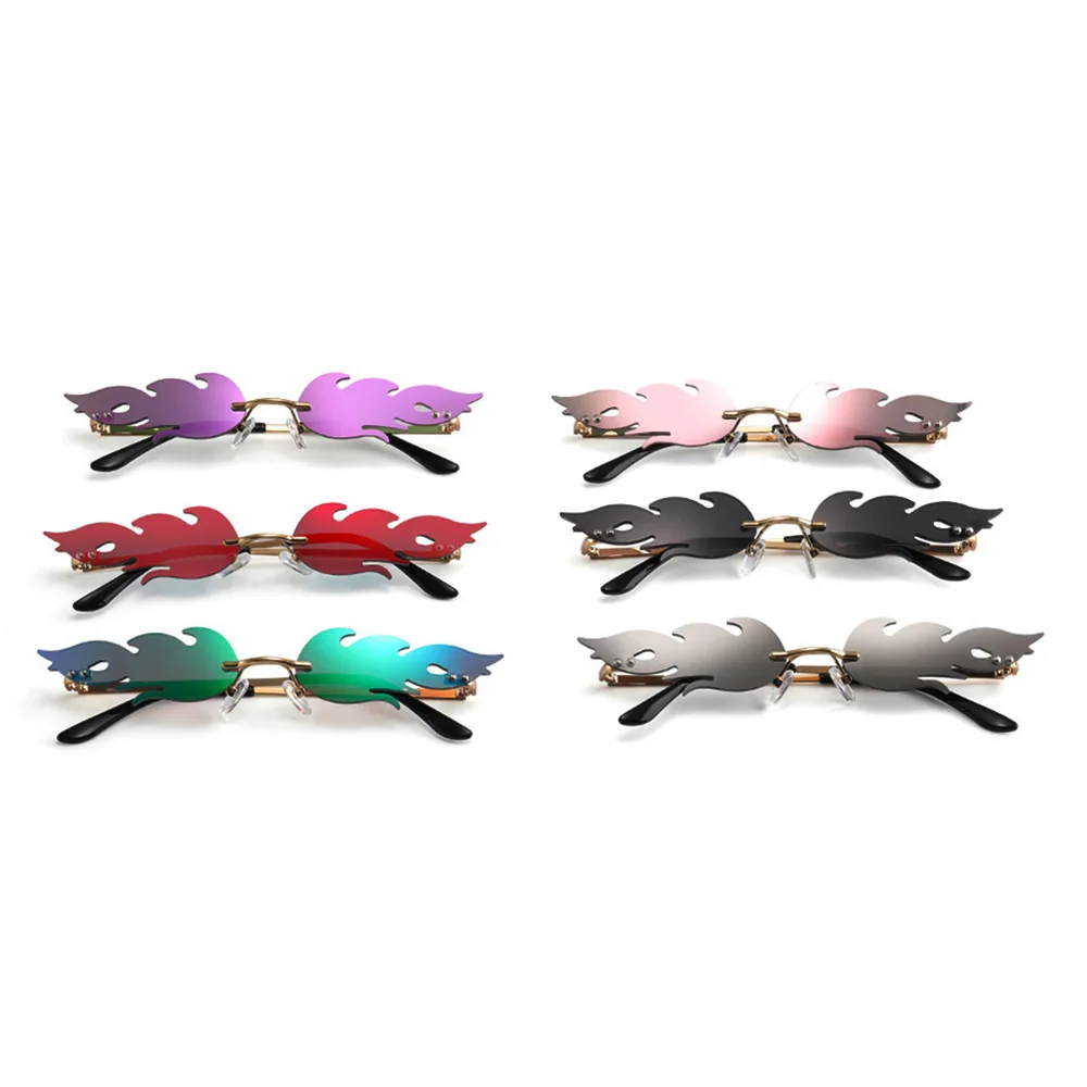 Fire Flame Sunglasses Women Men Rimless Wave Sun Glasses New Fashion Eyewear Luxury Trending Narrow Sunglasses Streetwear