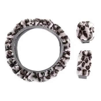 

3Pcs/Set Car Steering Wheel Covers Wheel Gray Leopard Fluff Plush Car-styling Steering Wheel Protective Cover