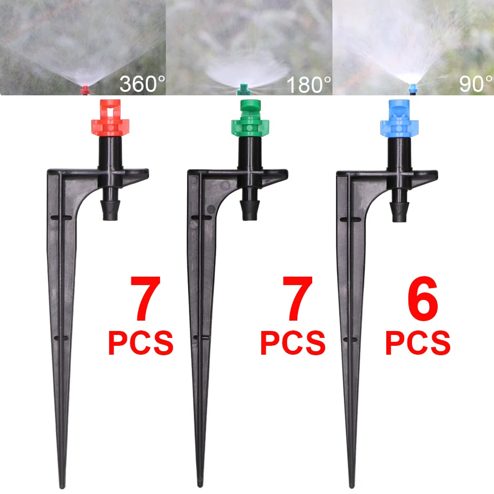 drip irrigation kit for trees 20PCS 90/180/360 Degree Micro Misting Nozzle 11cm Stake 1/4'' Barb Connector Garden Irrigation Watering Sprinkler Greenhouse landscape drip watering kit