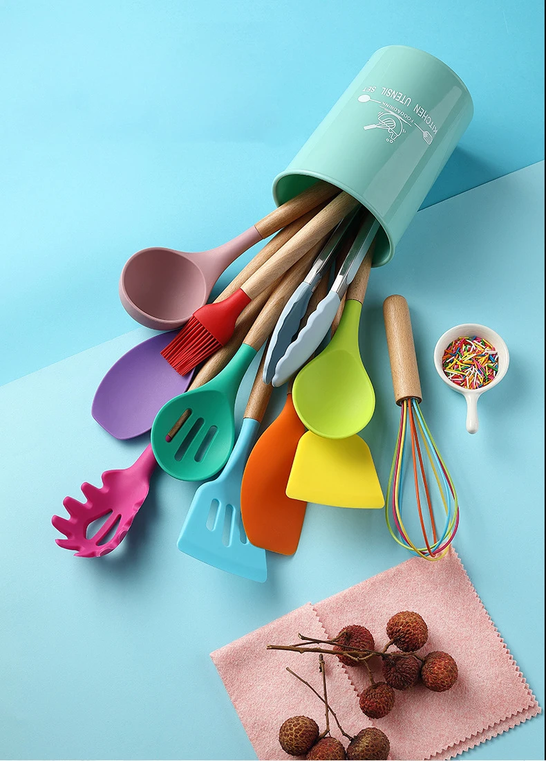 Kitchen Utensil Set - 12 Cooking Utensils - Colorful Silicone Kitchen Utensils - Nonstick Cookware with Spatula Set - Colored Be