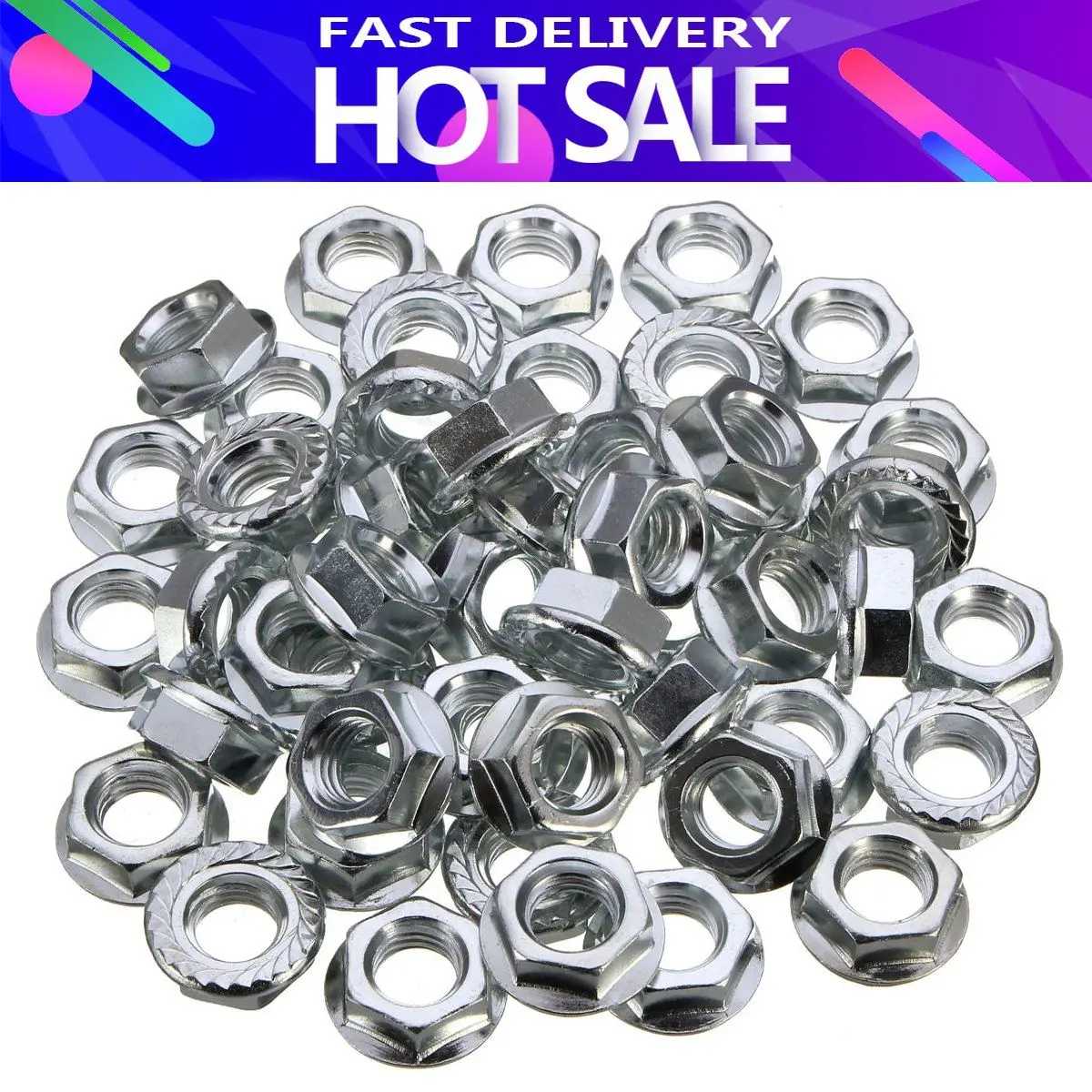 

50pcs M12 fine thread Flanged Hex Nut Flange Nuts non-slip lock nut antiskid nut arbon Steel 8.8