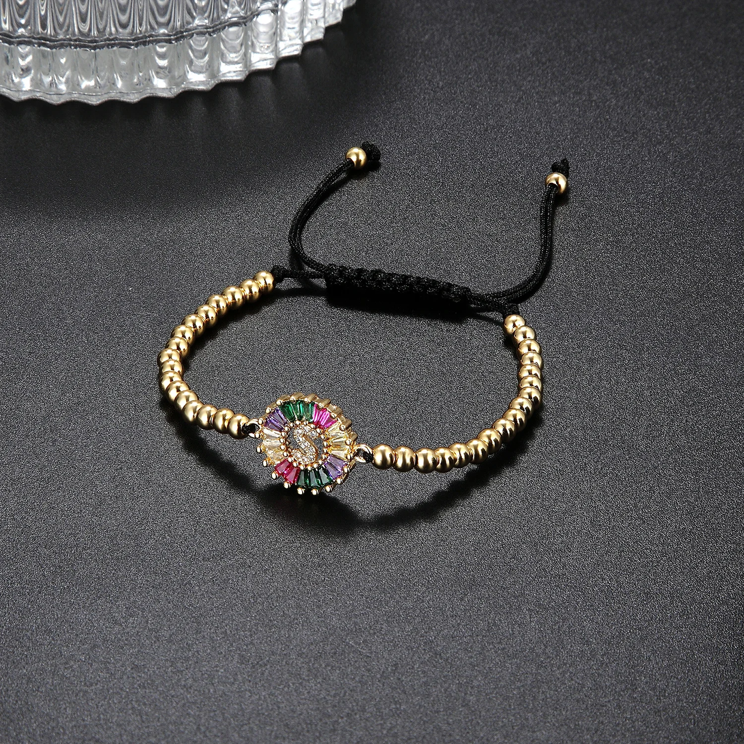 26 Letter Rainbow Zircon Bracelet Gold Color Weave Adjustable Alphabet Bracelet Bangles Women Couple Girl Jewelry fashion bracelet fashion jewelry