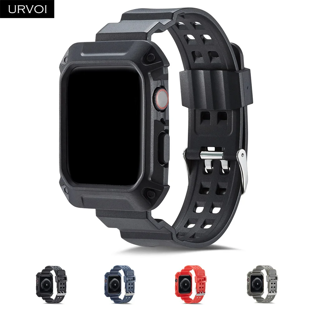 

URVOI Full TPU band for Apple Watch 5 series 54 case strap with cover protector for iwatch work out double pins breathable sport