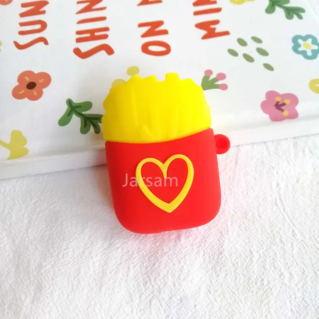 Creativity Cartoon funny cute silicone Case For Airpods 2 1 cover For Air pods 1 2 Case Wireless charging soft Cover Box French fries