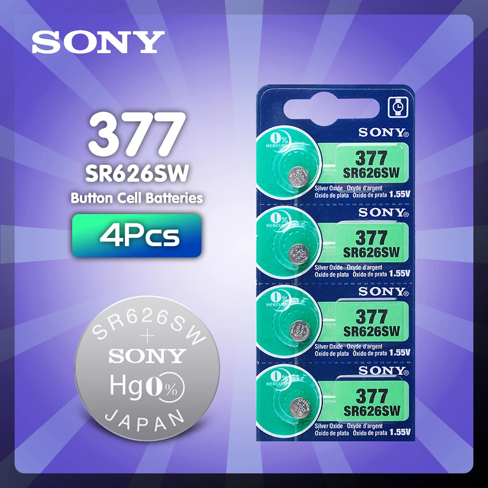 4 unids/lote Original Sony 1,55 V AG4 377A 377 LR626 SR626SW SR66 LR66 botón Ver Batería óxido de plata hecho en Japón