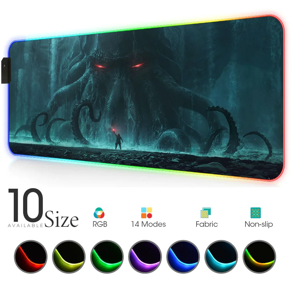 

Cthulhu monster RGB Mouse Pad Black Gamer Accessories Large LED MousePad XL Gaming Desk Mats PC Desk Play Mat with Backlit