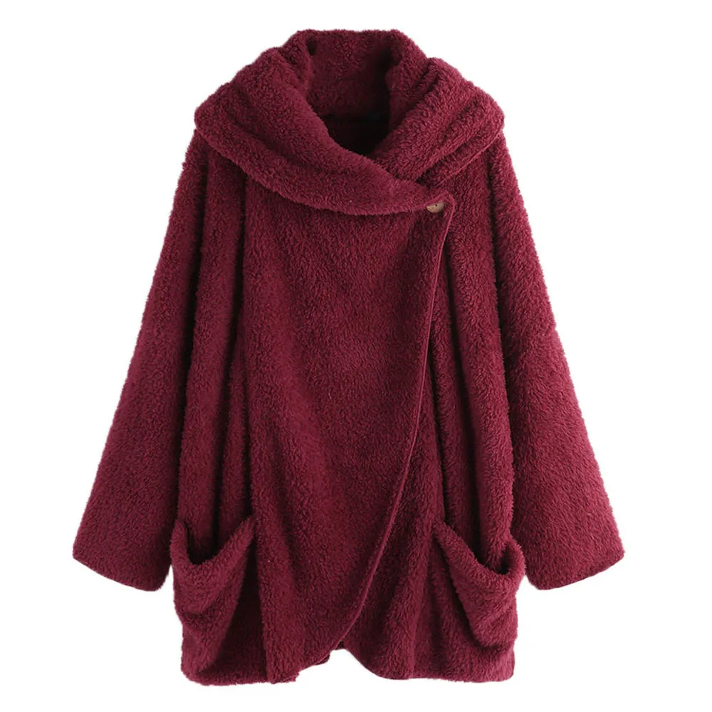 

LOOZYKIT Fleece Women Jacket Winter Warm Turn-down Collar Button Loose Long Coats 2019 Ladies Chamarra Cazadora Mujer Coat