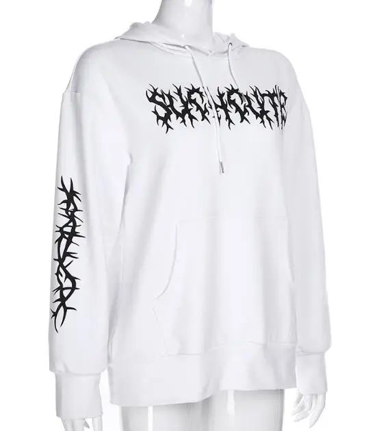 Autumn and winter new women's thorn flower print loose slim hooded sweatshirt