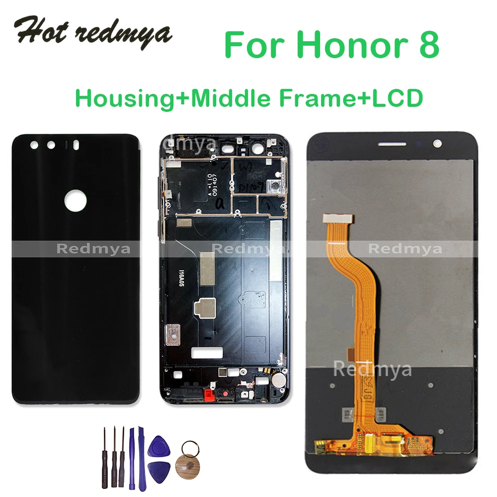

Display With Frame For Huawei Honor 8 LCD Touch Screen Digitizer Assembly For Honor 8 LCD Back Housing Battery Cover + Tools