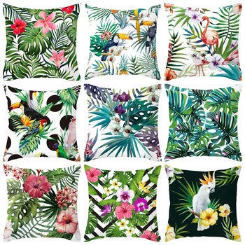 

Plant And Flower Cushion Cover 45x45cm Green Leaves Patterned Pillowcase Cheap Square Shape Pillow cover