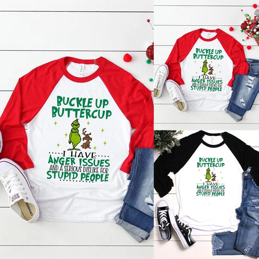 Забавная Рождественская женская футболка, футболка на Рождество и год, футболка с круглым вырезом и длинным рукавом, футболка с буквенным принтом, Повседневный пуловер, топы, Новинка