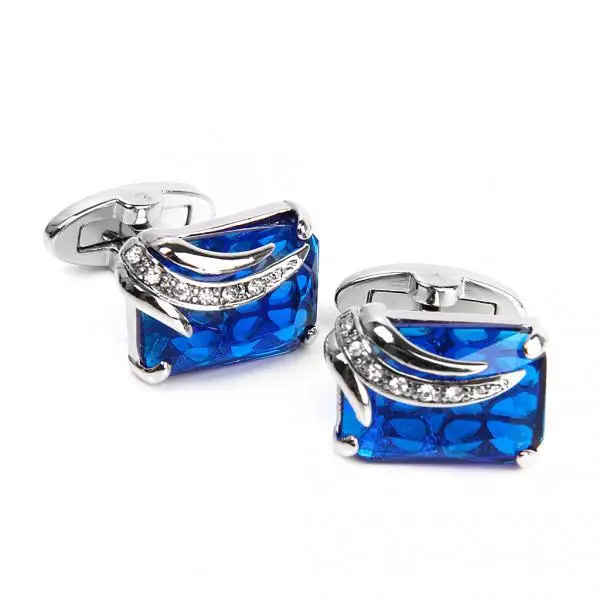 1 Pair of Cufflinks Men's Rectangle Blue Crystal Cufflinks Shirt Cuff Links Wedding Party Groom Gift