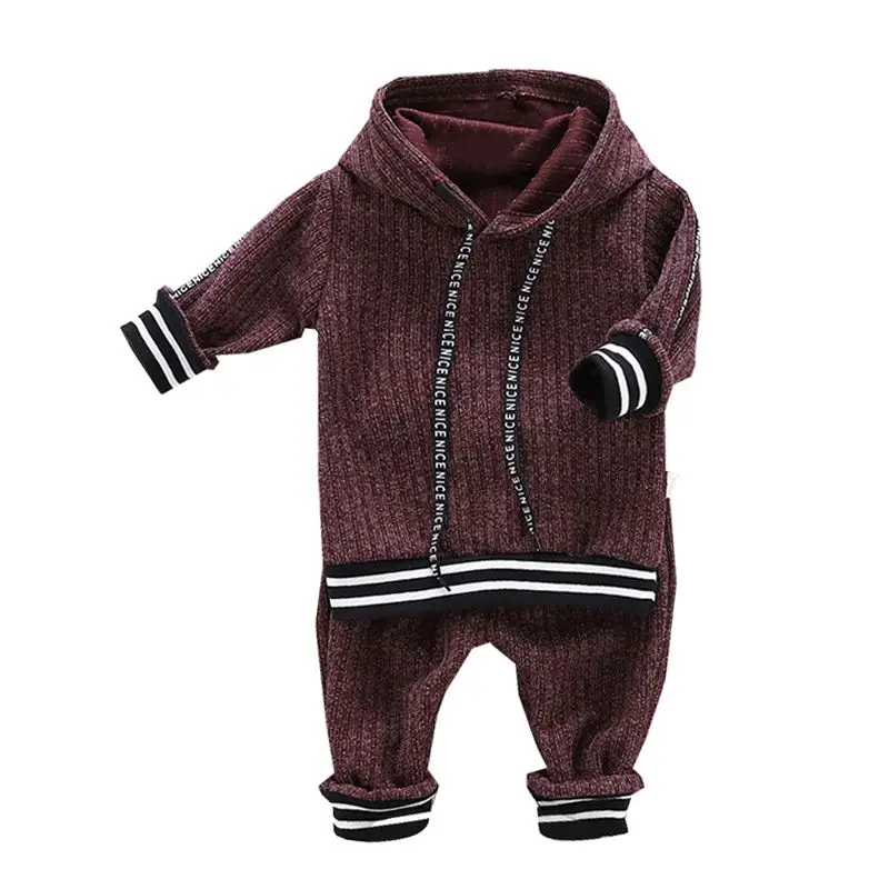 Осенняя одежда для маленьких мальчиков; комплект из 2 предметов; толстовка в полоску с длинными рукавами и надписью+ брюки; повседневные комплекты - Цвет: Z