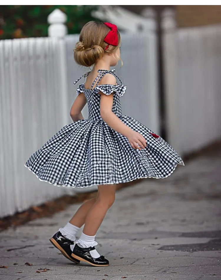 

Kids Girls Dresses Summer Baby Girl Off-Shoulder Dress Children A-Line Plaid Princess Dress For Children Casual Beach Dresses