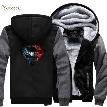 

Super Hero Superman Thick Hoodies Men 2018 Winter Warm Fleece Zipper Mens Sweatshirts Coat Brand Hip Hop Hoodie Streetwear Men's