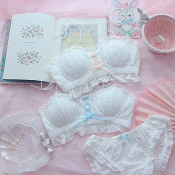 

Japanese Fairy Retro Cotton Bra & Panties Sets Sexy Sweet Lolita French Style Soft Girl Lace Cute Bow Ribbon Underwear Set