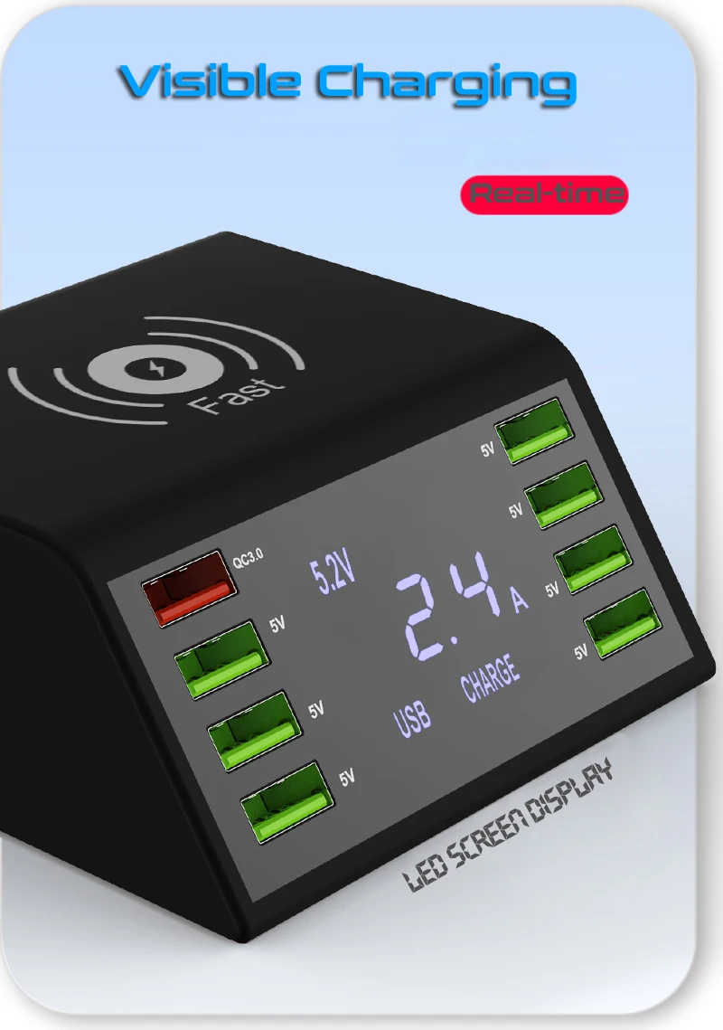 Индукционное зарядное устройство Quick Charge 3,0 Мульти 8 портов USB быстрое зарядное устройство Fori iphone X для samsung A70 huawei P9 Lite Redmi Note 10 Pro
