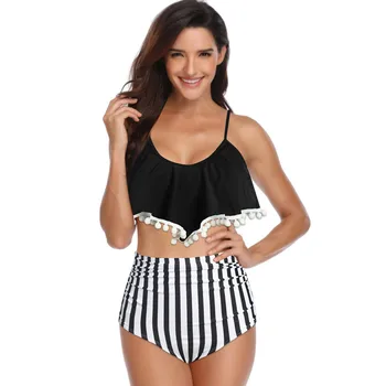 

Women Sexy Fashion Bathing Suit Sets Padded Ruffles Sexy Lace-up Tassels High Waist Push up Bra Sets maillot de bain femme 2019