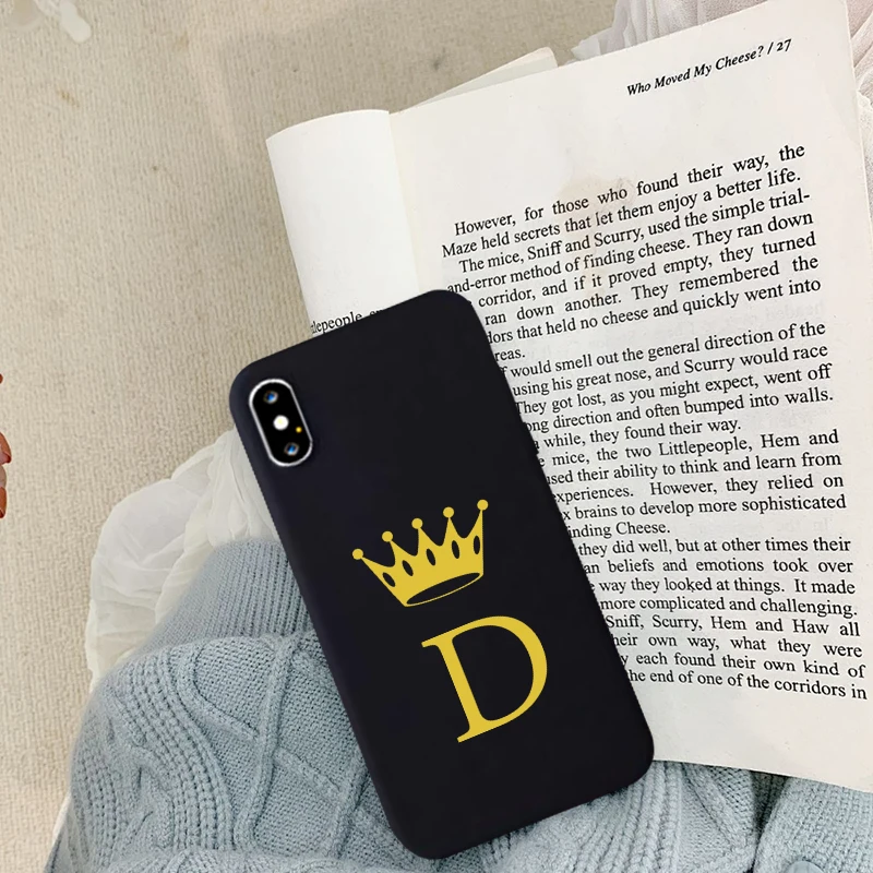 GYKZ Забавный чехол с золотой короной и буквами для iPhone XS MAX XR X 11 Pro 7 8 6s Plus, Модный черный силиконовый мягкий чехол для телефона