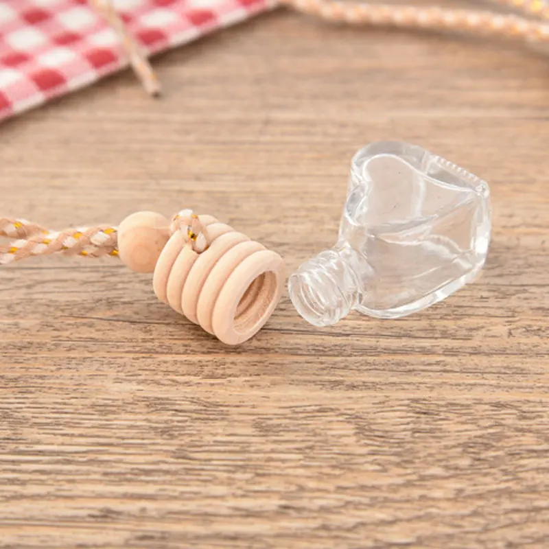 5ml Mini Heart Shape Essential Oils Diffuser Perfume Pendant Empty Aromatherapy Perfume Glass Bottle Hanging 25pcs/lot Car