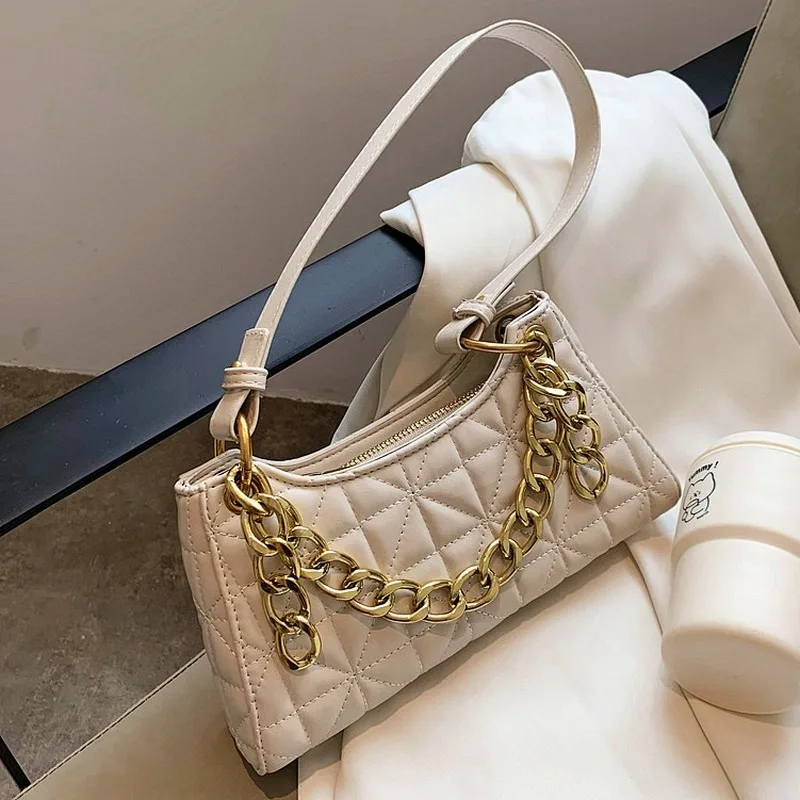

Brand retro bag 2020 new trendy rhombus embroidery thread thick chain armpit bag baguette bag shoulder messenger bag female