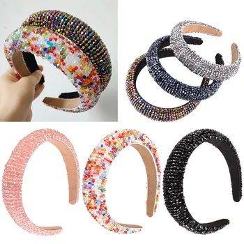 

New Bejeweled Padded Headbands Fashion Luxurious Rhinestones Sponge Hairbands For Women Sparkly Novelty Headbands