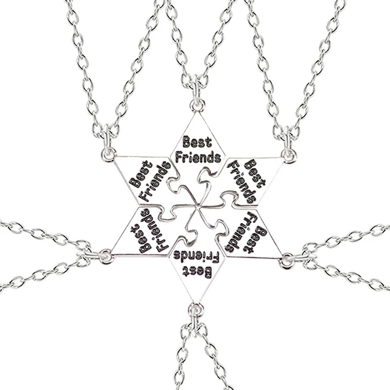 6-piece Best Friend Necklace Hexagon Letter Pendant Bff   Choker  Fashion Men And Women Friendship Necklace Jewelry Accessories