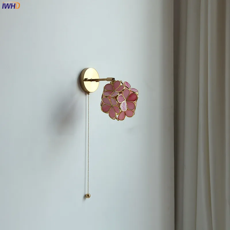 Iwhd Petalo Rosa Applique Da Parete A Led Edison Pull Chain Switch Specchio Per Bagno Lampada Per Scale Lampada Da Parete Moderna Nordica Illuminazion
