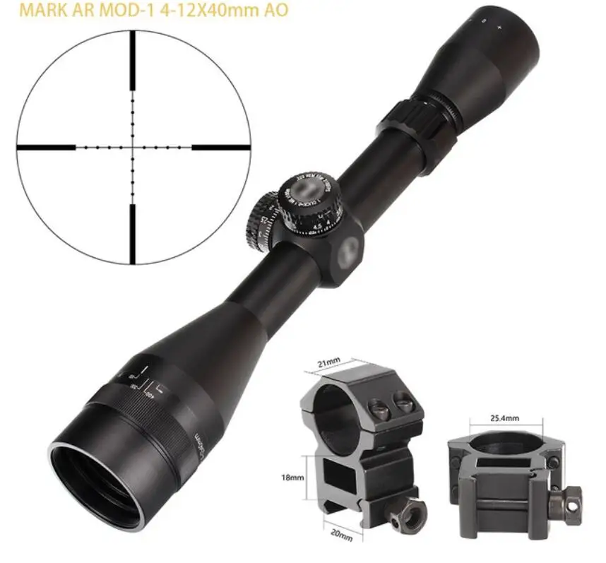 with Picatinny Rings L MARK AR MOD-1 4-12X40 AO Mil-Dot прицелы для охоты 1 дюймов трубные турели сброс тактический прицел - Цвет: with Picatinny Rings