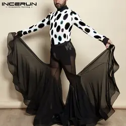 Fashion All-match Men's Black-and-white Spots Onesies Comfortable Homewear Well Fitting Long Sleeve Bodysuit S-5XL 2021 INCERUN