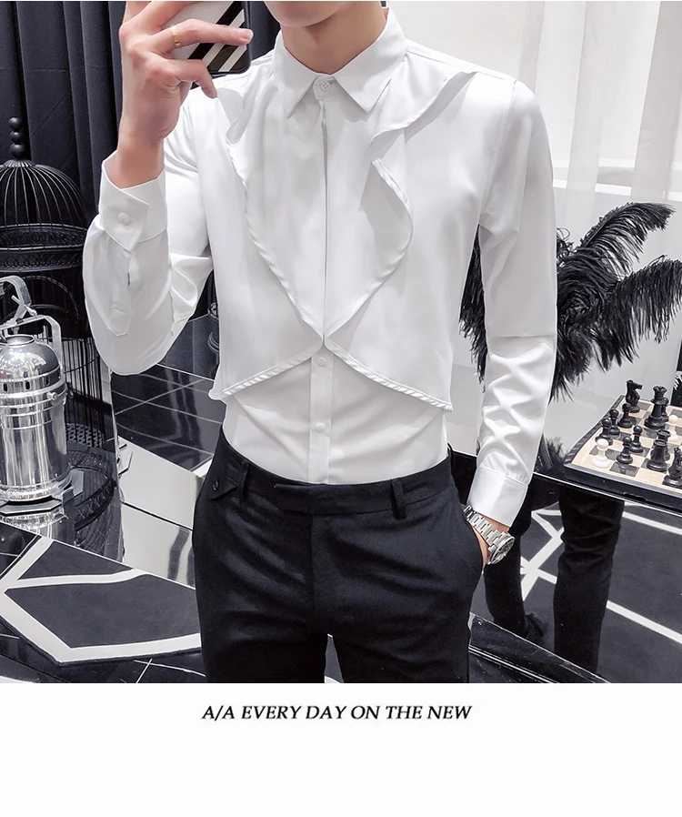 Мужская рубашка с листьями лотоса, повседневная, приталенная, Camisa Masculina, вечерние, Клубная, мужская рубашка с длинным рукавом, винтажный смокинг, рубашка, Chemise Homme