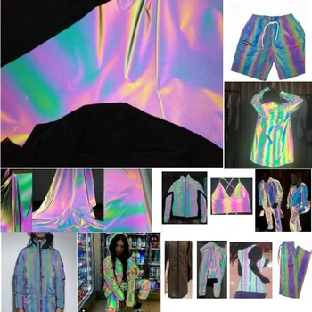 

Iridescence Reflective Magic Rainbow Fabric High Visibility Brilliant Reflecting Light Fiber Fabric For DIY Christmas Garment