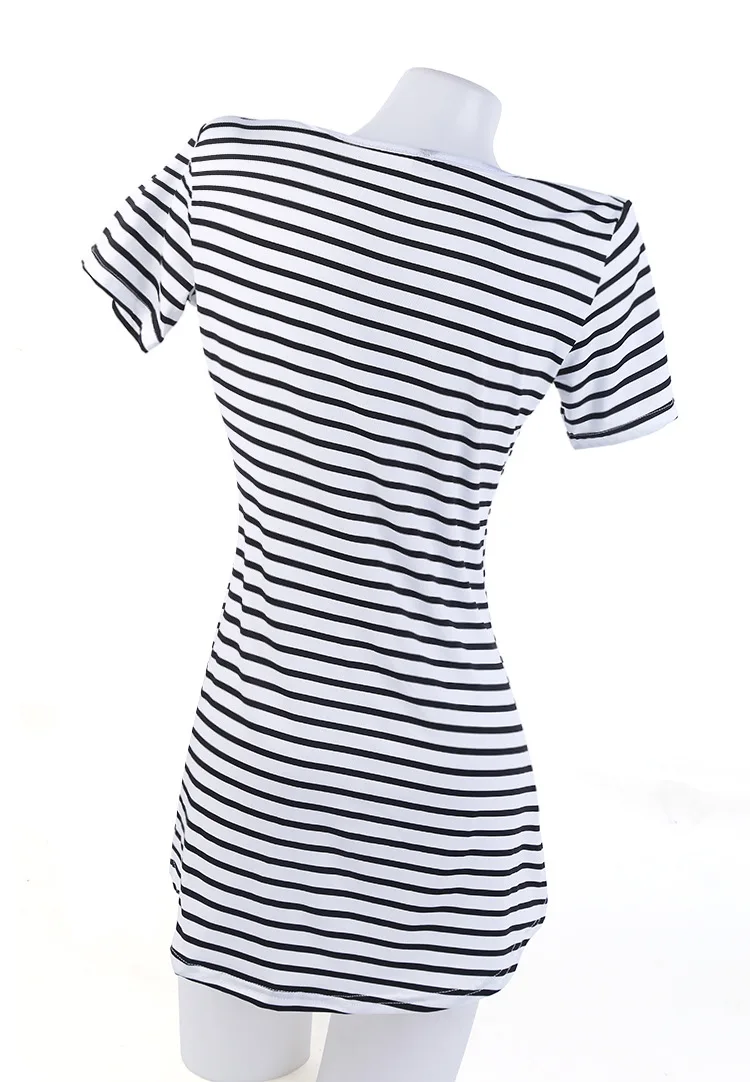 Women's striped sea soul rest leisurely waist round neck dovetail short-sleeved dress summer dresses