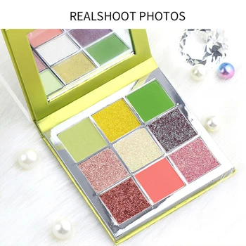 

MIAOOL Makeup Eyeshadow Pallete Makeup Brushes 9 Color Shimmer Pigmented Fluorescent green diamond sequin eye shadow