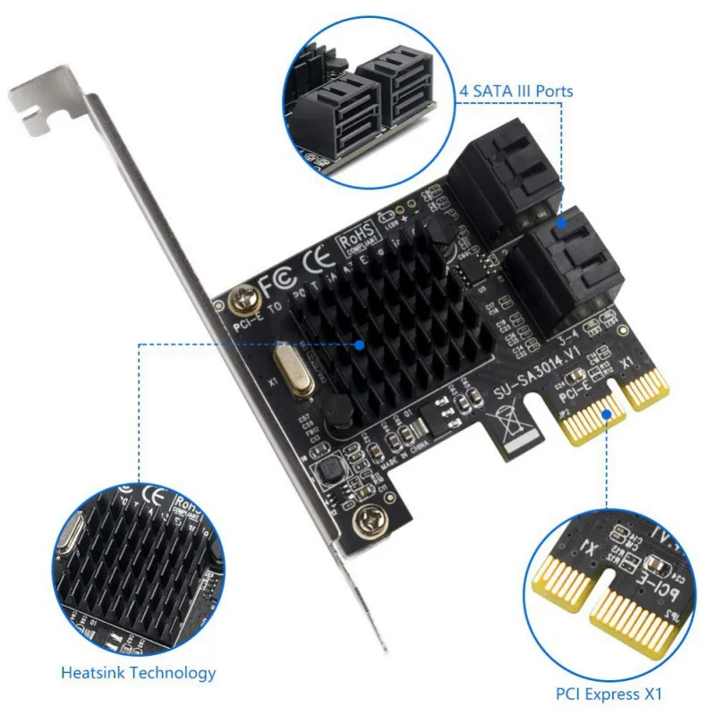 4 порта PCI-E на SATA 3 0 карта расширения 6 Гбит/с III адаптер для Synology NAS Windows XP/7/8 Mac Linux |