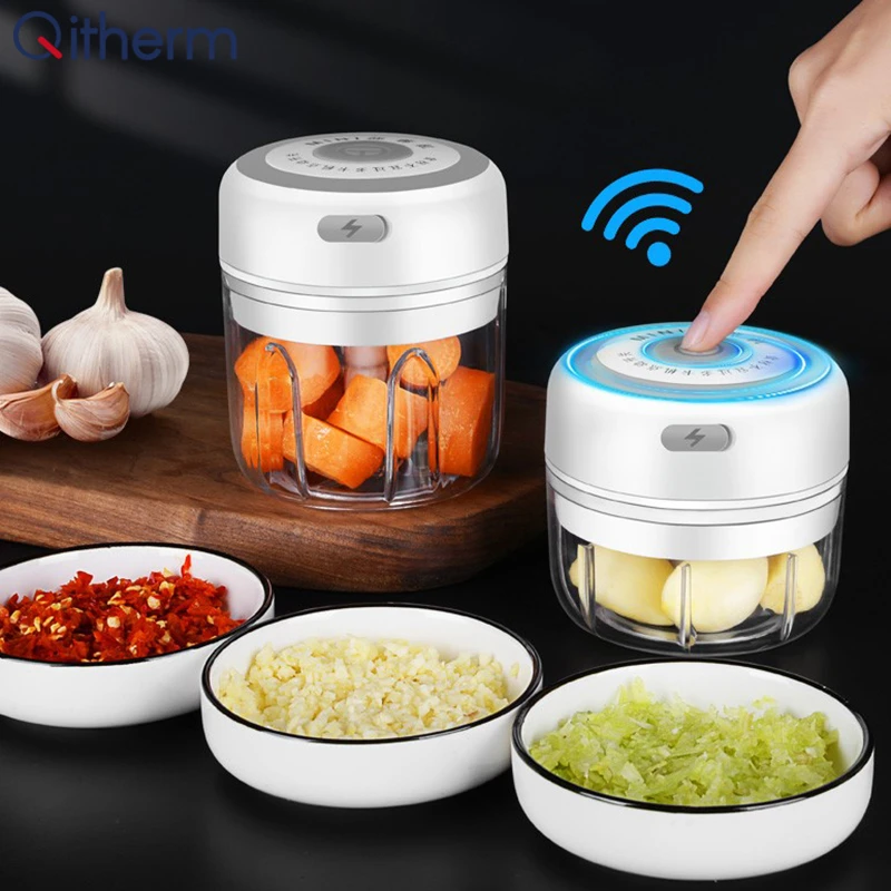 Cortador de cocina machacador de ajo eléctrico picadora de carne Mini trituradora de verduras de ajo de alimentos, picadora procesador de alimentos recargable